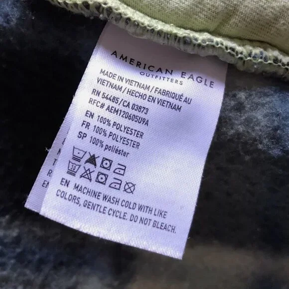 🦋 American Eagle Blue Green Plaid Quarter Zip Teddy Sherpa Pullover Jacket 🦋 - Picture 6 of 6